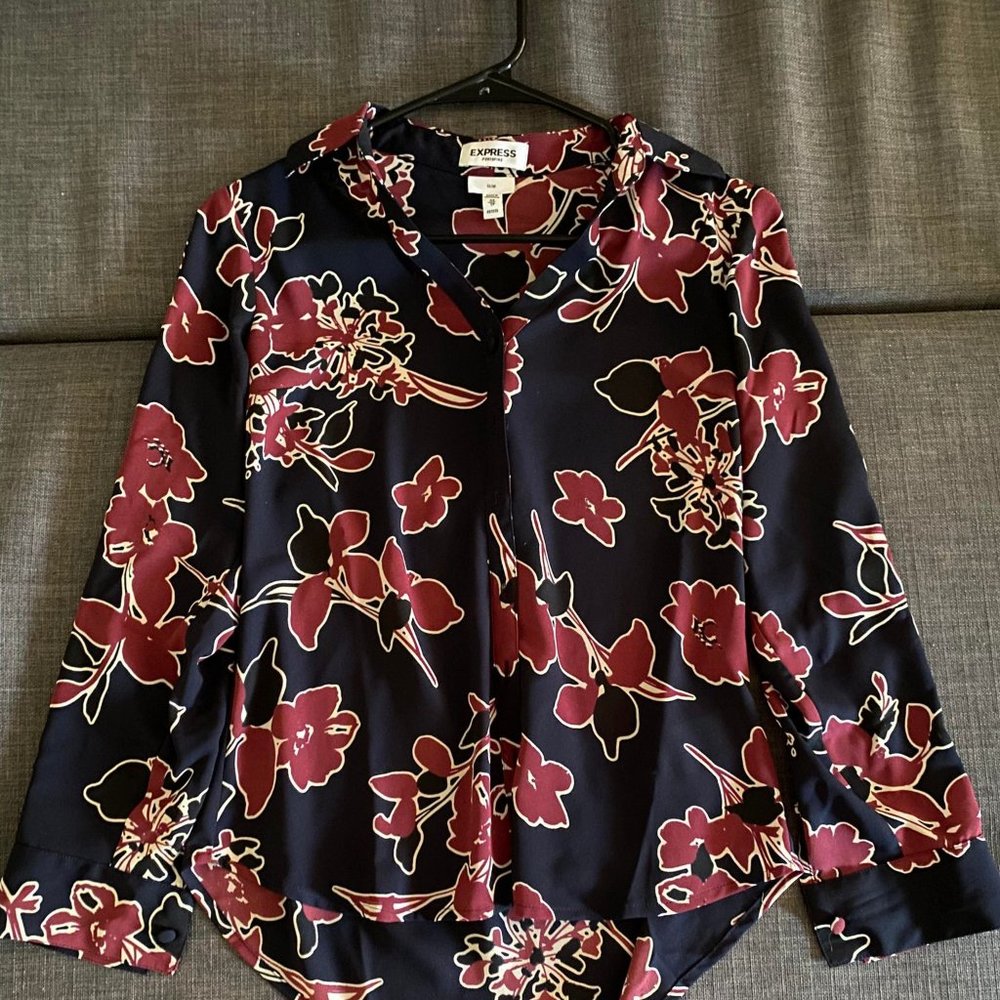 Express Navy and Pink Floral Shirt